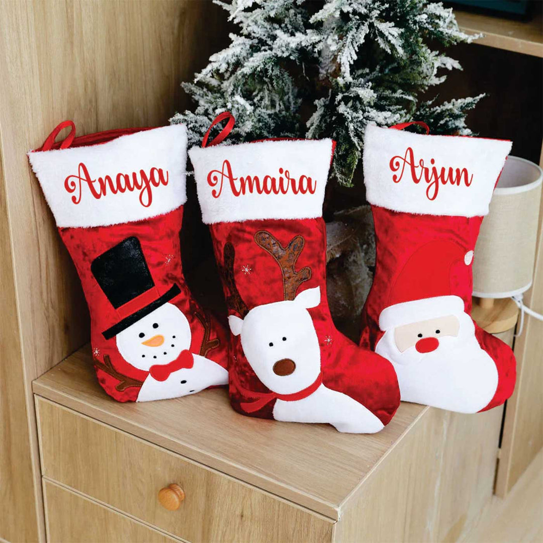 Personalized Scarlet Fur Velvet & Fur Stockings For Christmas Decoration