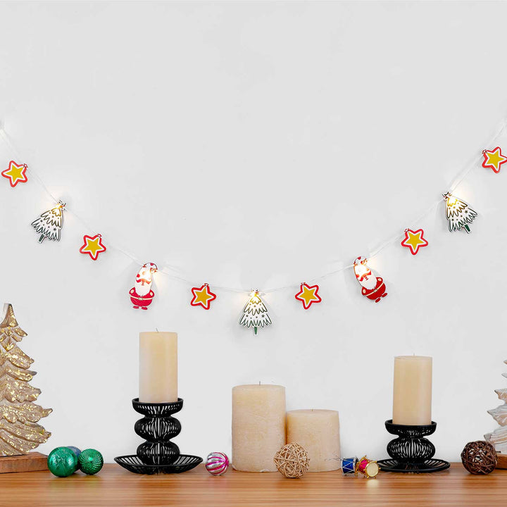 Decorative Pine Wood Santa & Christmas Tree Fairy Light