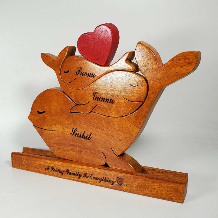 Personalized Whale Parents With Child Neem Wood Figurine