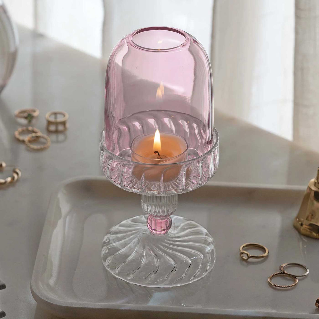 Handmade Pink Glass Fairy Lamp Tealight Holder