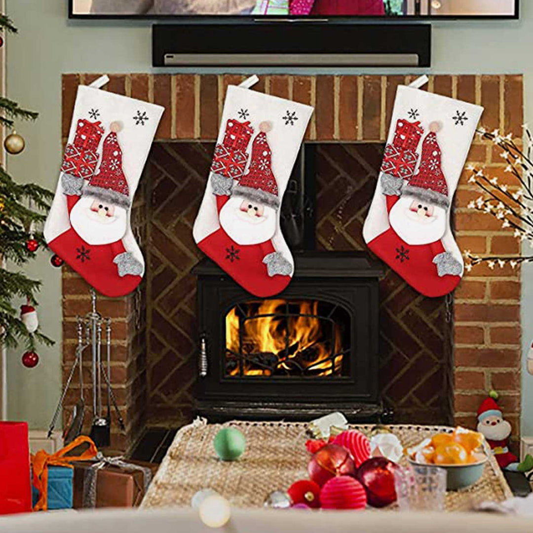 Handmade White Santa Cotton Stockings For Christmas Decoration