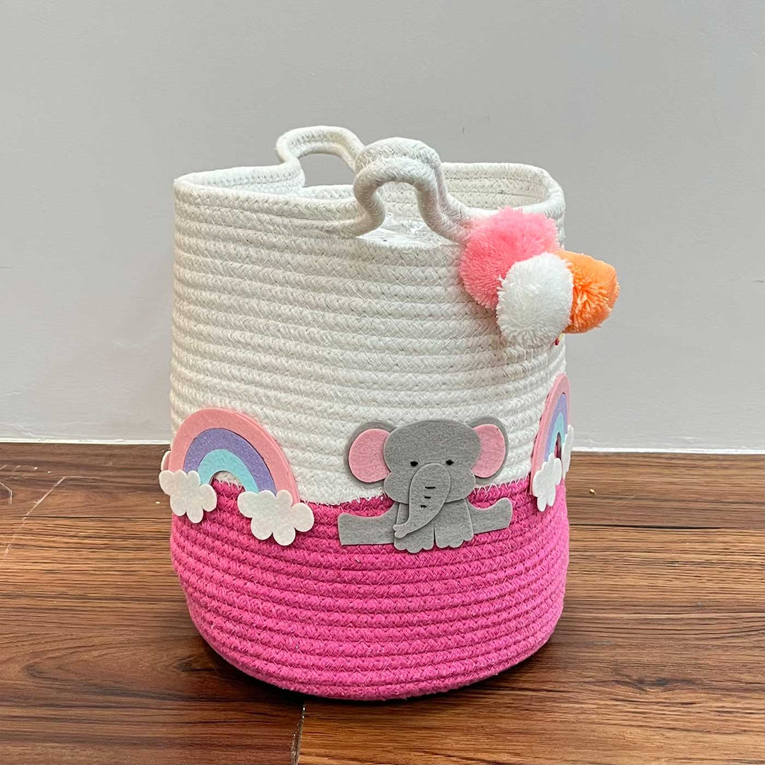 Personalized Handmade Elephant’S Magical Rainbow Jute Basket For Kids