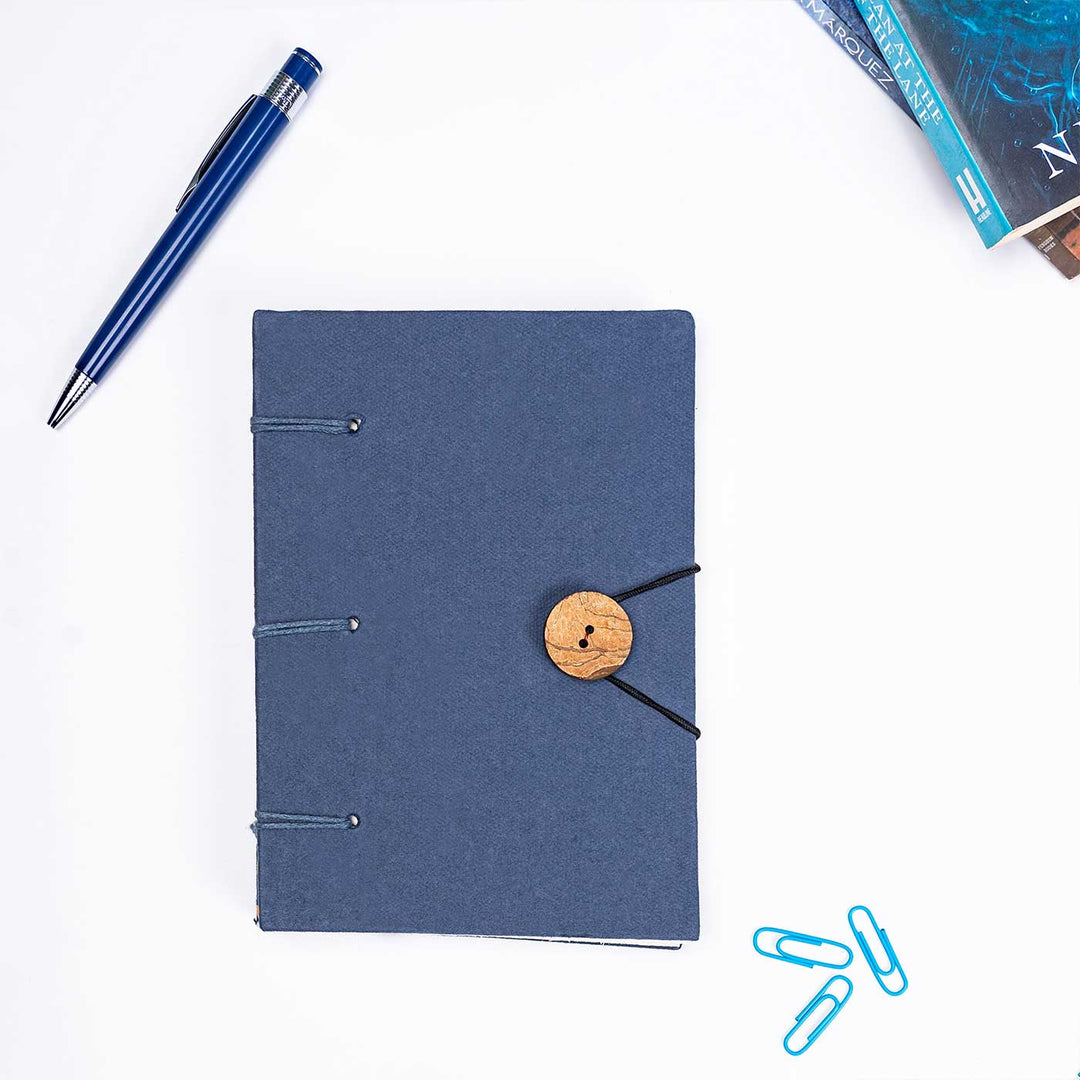 Handmade Unruled Blue Button Hardbound Journal | 120 Gsm, 70 Pages