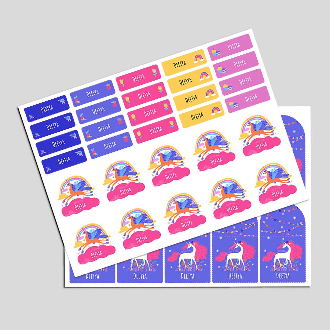 Personalized Magical Unicorn Theme Sticker Sheet | 40 Stickers