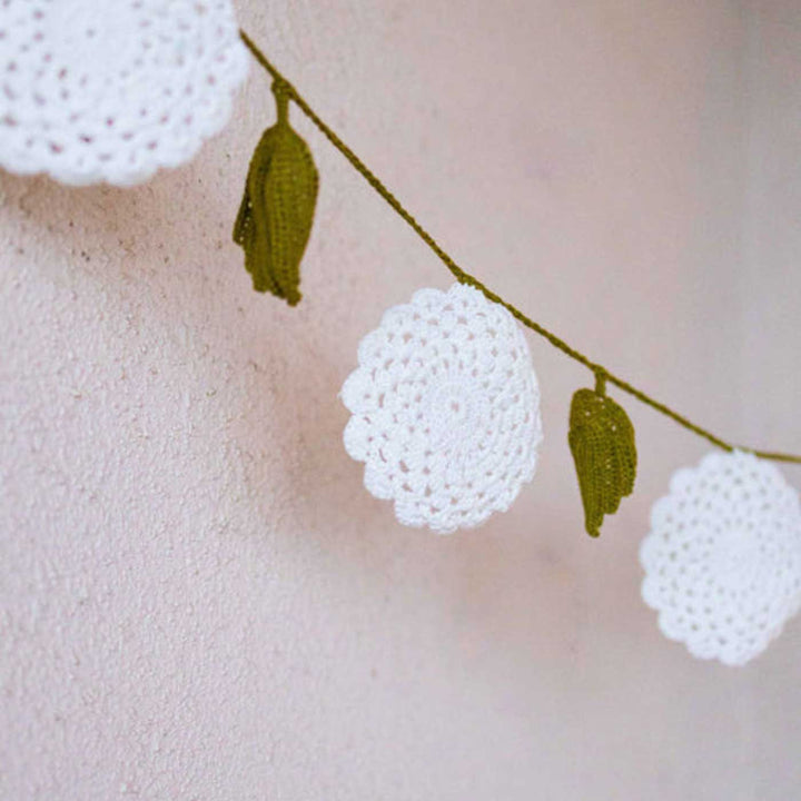 Handmade Crochet White Flower Boho Cotton Bunting