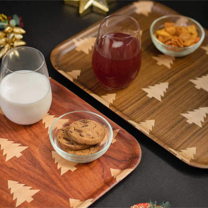 Handmade Cypress Xmas Tree Printed Wooden Tray For Christmas Table Decoration