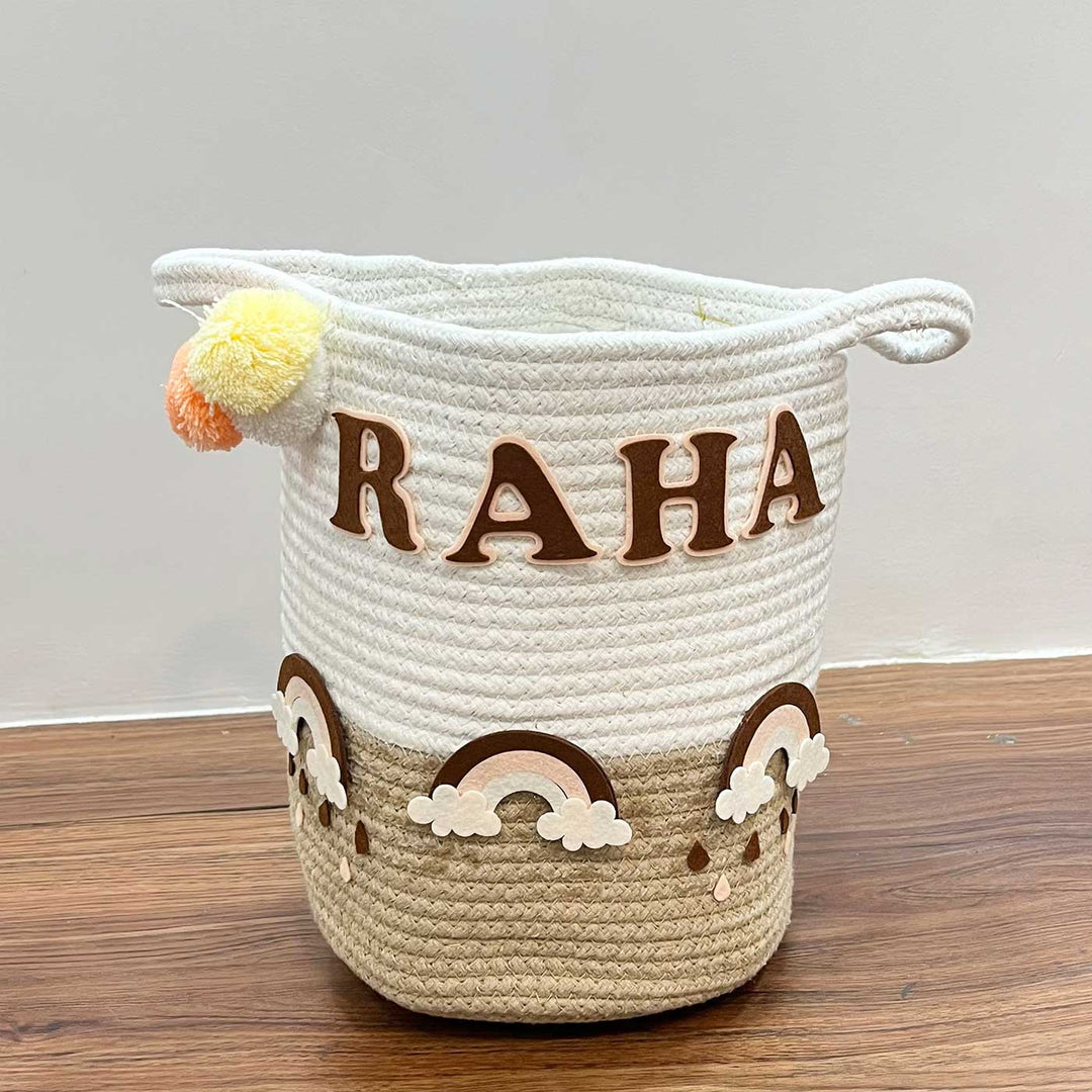 Personalized Handmade Rainbow Raindrops Jute Basket For Kids