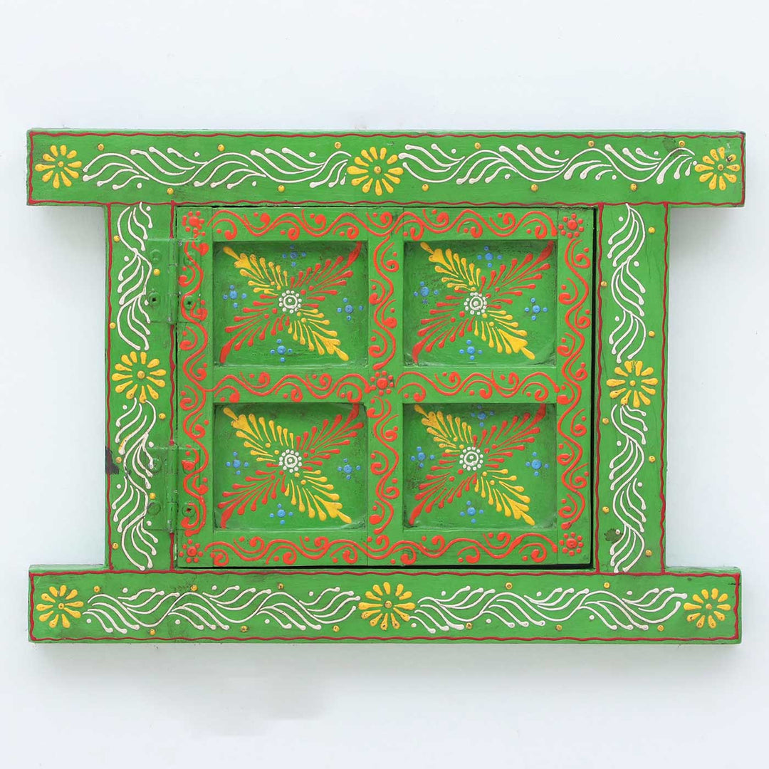 Handmade Decorative Green Wooden Window Wall Decor