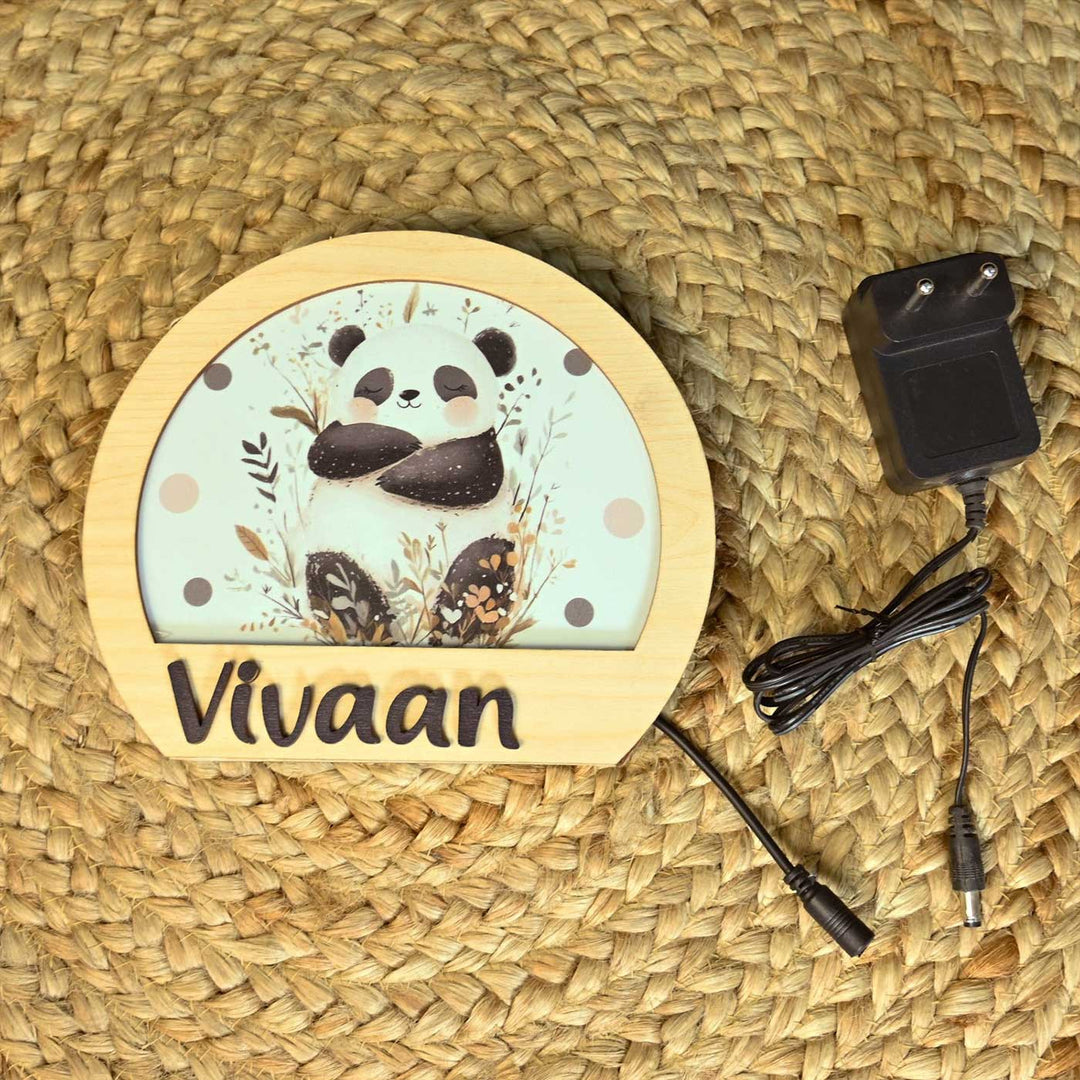 Personalized Panda Theme Wooden Table Lamp With 3D Letters