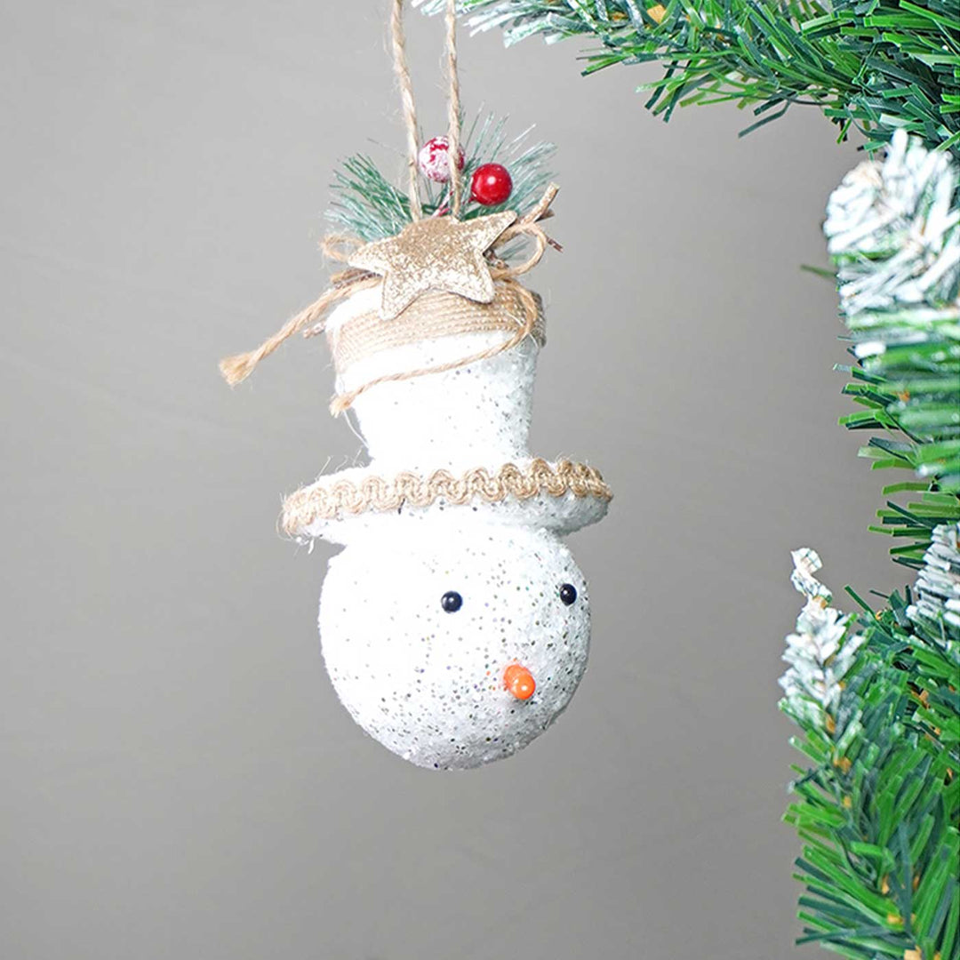 Handmade Glitter Jute Snowy Elf Themed Ornaments For Christmas Tree Decoration | Set Of 4