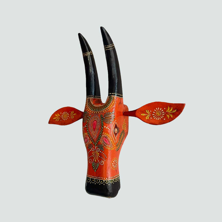 Hand-Painted Decorative Orange Cow Face Wooden Decor