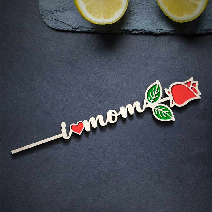 Personalized I Love Mom Wooden Flower