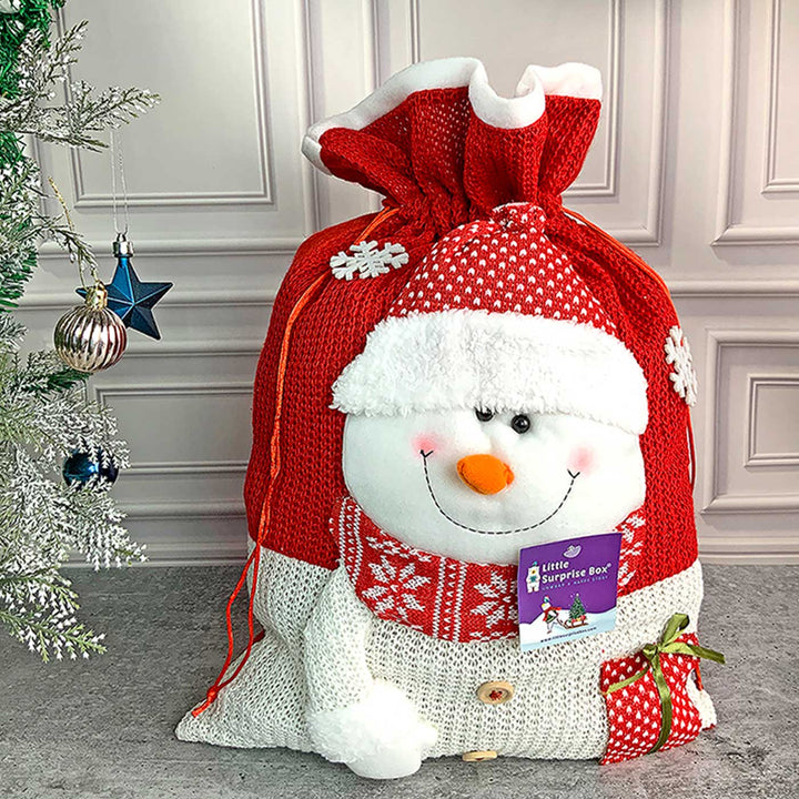 Handmade Snowman Red & White Knitted Large Size Gift Sacks For Christmas Decoration