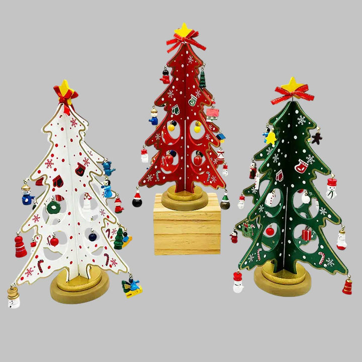 3D Winter Wonderland Xmas Tree With 20 Ornaments Wooden DIY Decor