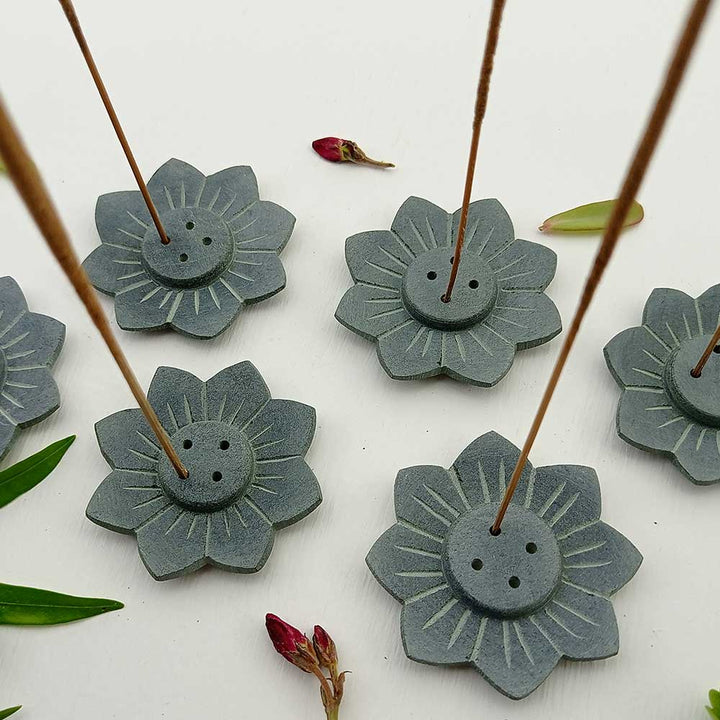 Handmade Handmade Grey Gizeh Artistic Soapstone Incense Stick Holder | Set Of 6