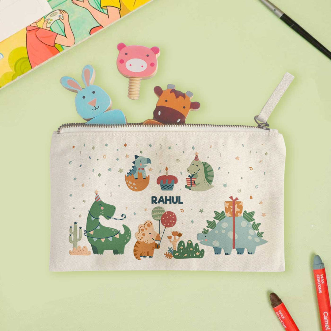 Personalized Dino Party Theme Cotton Pencil Pouch