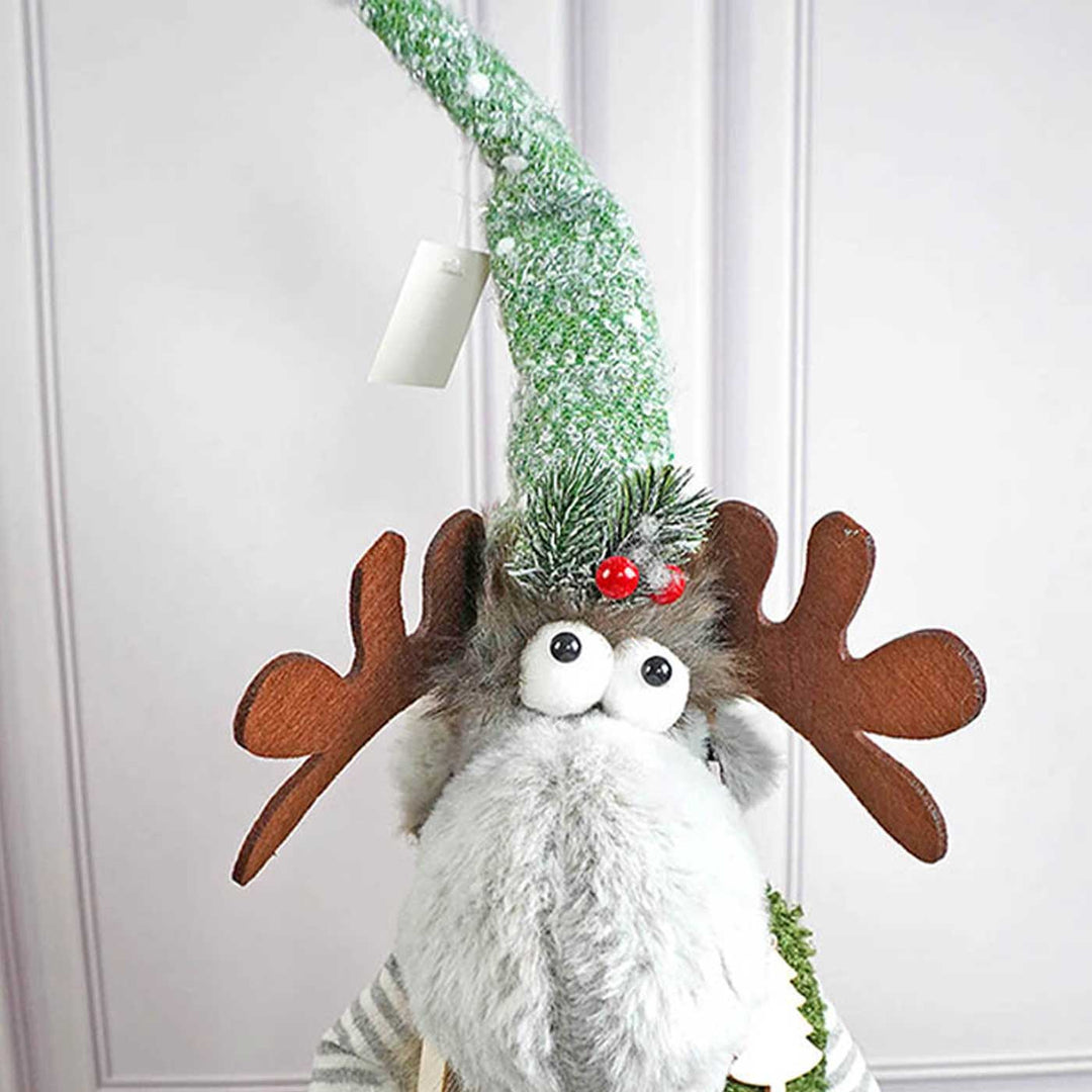 Grey Sitting Long Legs Reindeer With Ski Boards Wooden Decor For Christmas Table Decoration