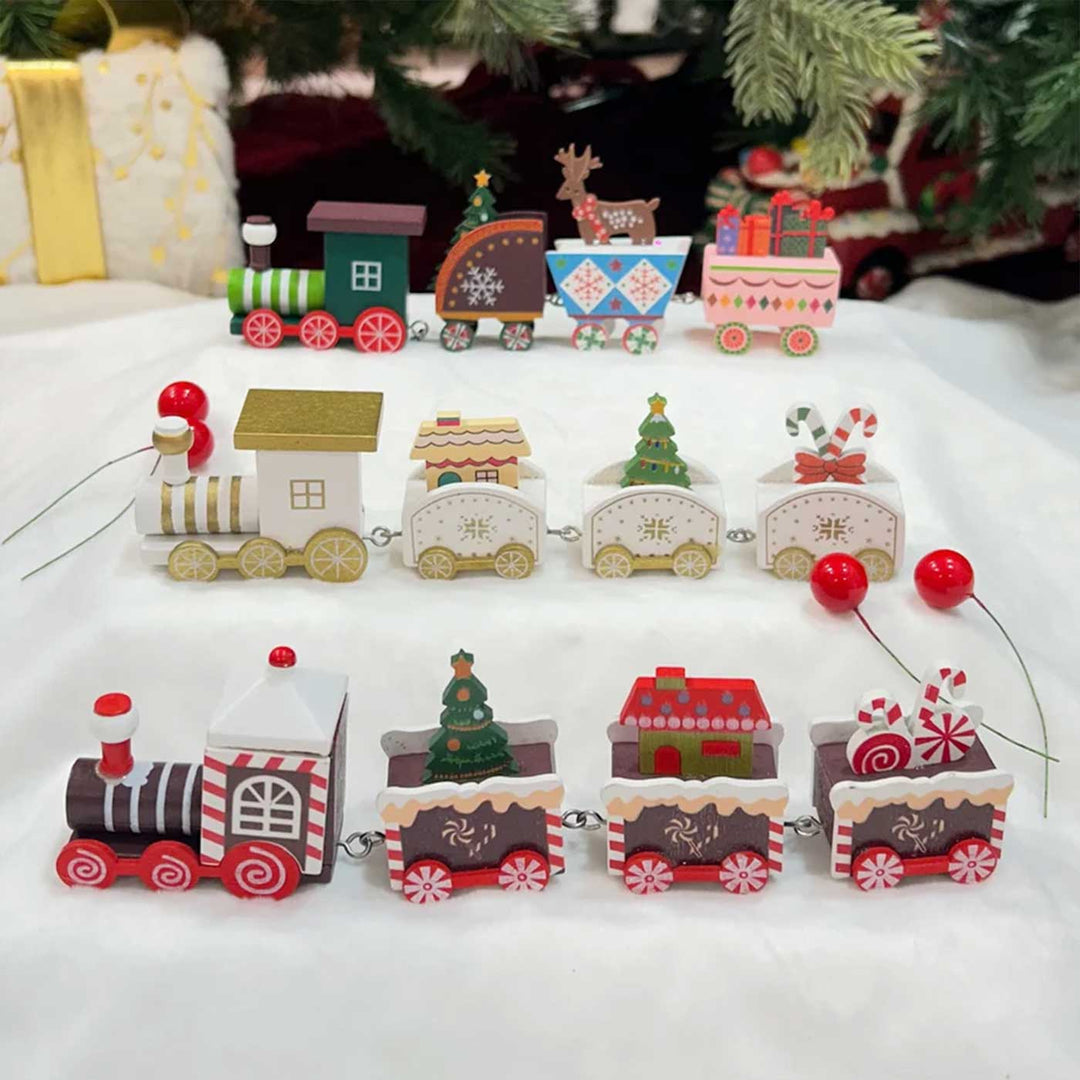 Jingle Bell Express Train Wooden Table Decor For Christmas Decoration | Set Of 3