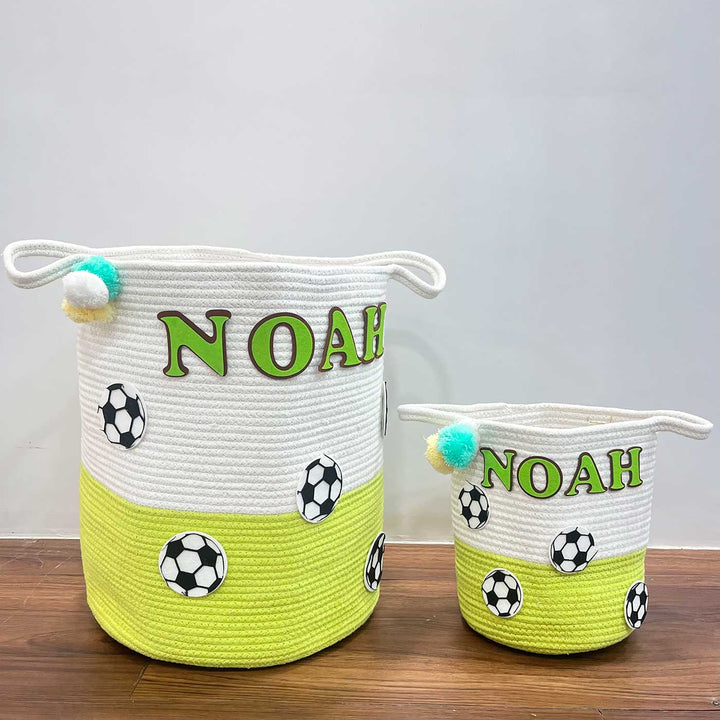 Personalized Handmade Football Frenzy Jute Basket For Kids