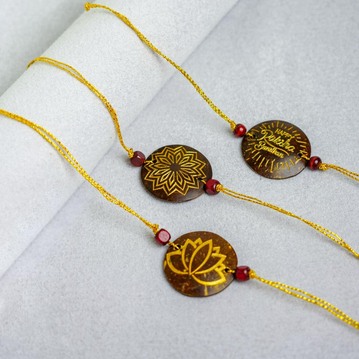 Handmade Eco-friendly Coconut Shell Rakhi (Set of 3)