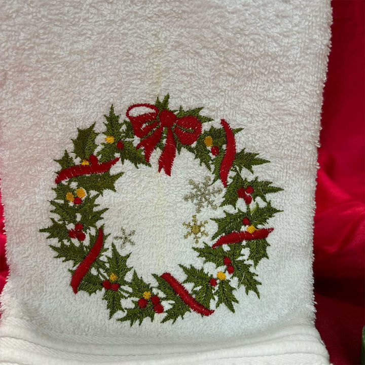 Personalized Decorative Wreath Embroidered Cotton Hand Towel | Xmas Gifting Ideas