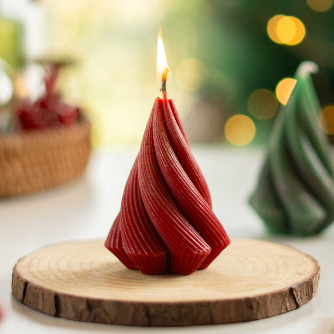 Handmade Swirl Tree Wax Candle For Christmas Decoration | Set Of 2