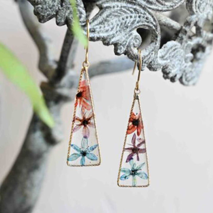 Handmade Preserved Flower Elegant Allium Brass Earrings