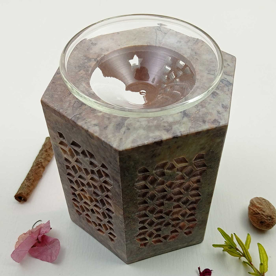 Handmade Emsan Soapstone Aroma Diffuser With Mughal Jaali