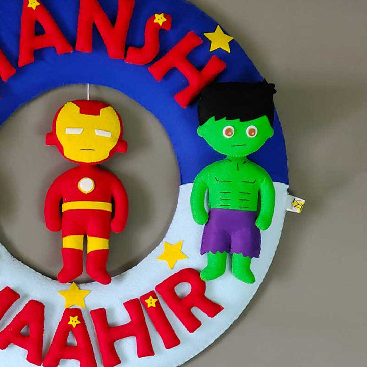 Personalized Avengers Theme Felt Kids Name Plate For Siblings