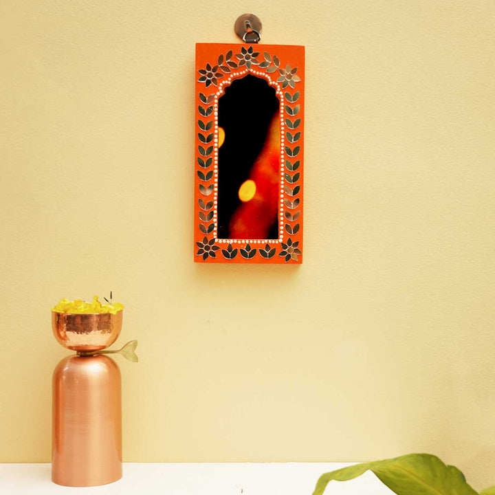 Handmade Orange MDF Jharokha Mirror