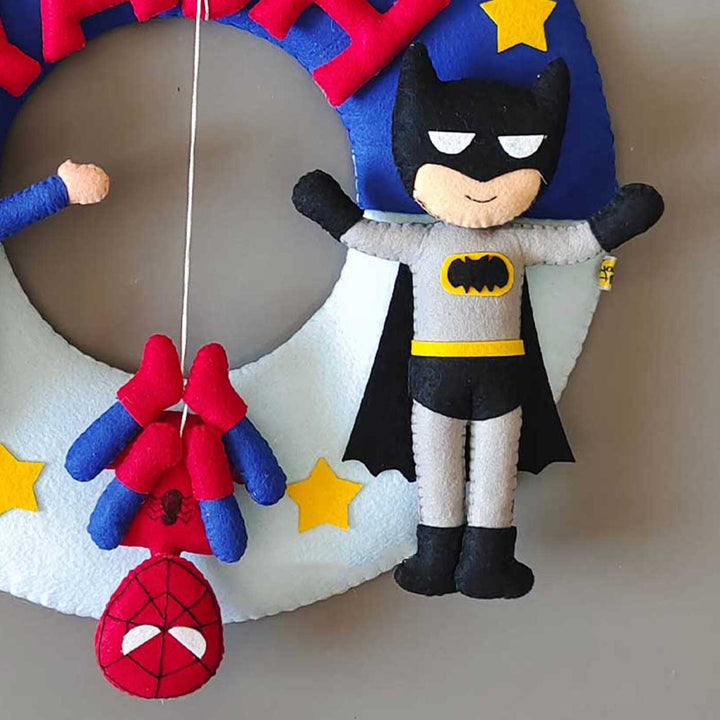 Personalized Superhero Theme Felt Kids Name Plate For Siblings