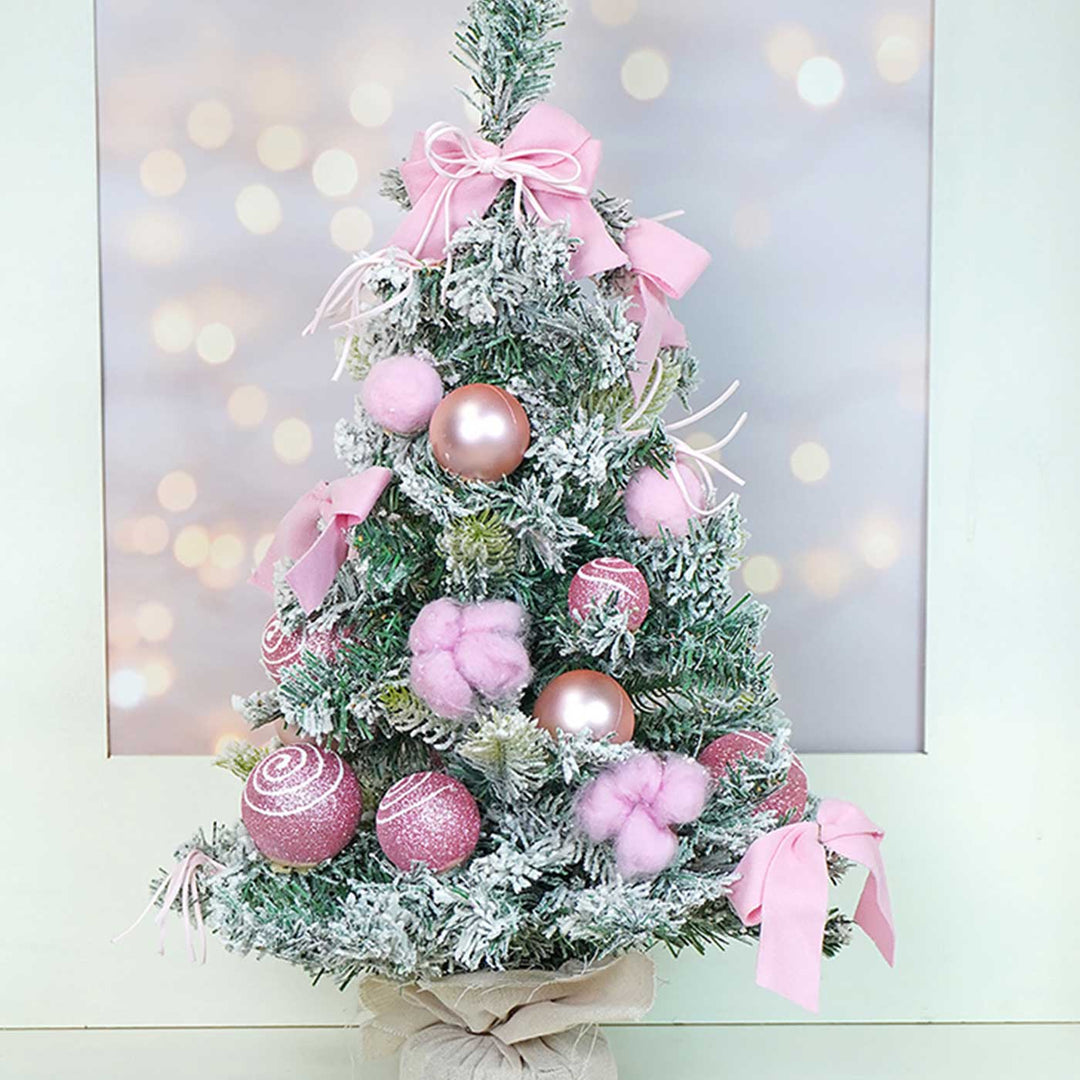 Pastel Pink Swirl Snowy Bushy Xmas Tree For Christmas Table Decoration