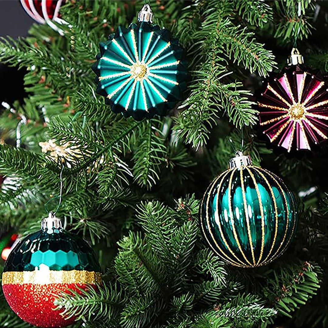 Maroon, Green & White Christmas Ball Ornaments For Decoration | Set of 50