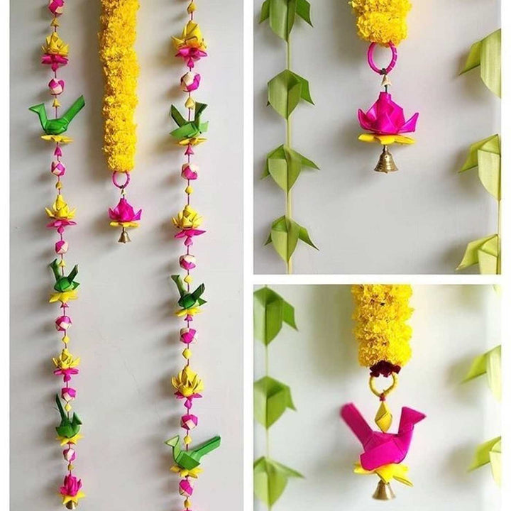 Handmade Diwali Decor Palm Leaf Lotus & Parrot | Set Of 2