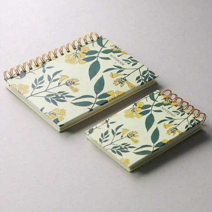 Handmade Kaner Yellow Spiral Notebook and Notepad Set | 80 Pages