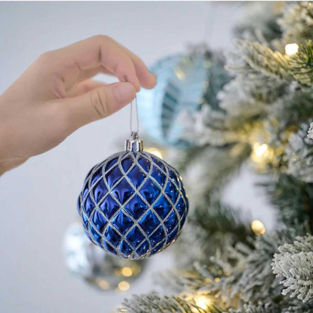 Blue & Silver theme Christmas Ball Ornaments For Decoration | Set of 16