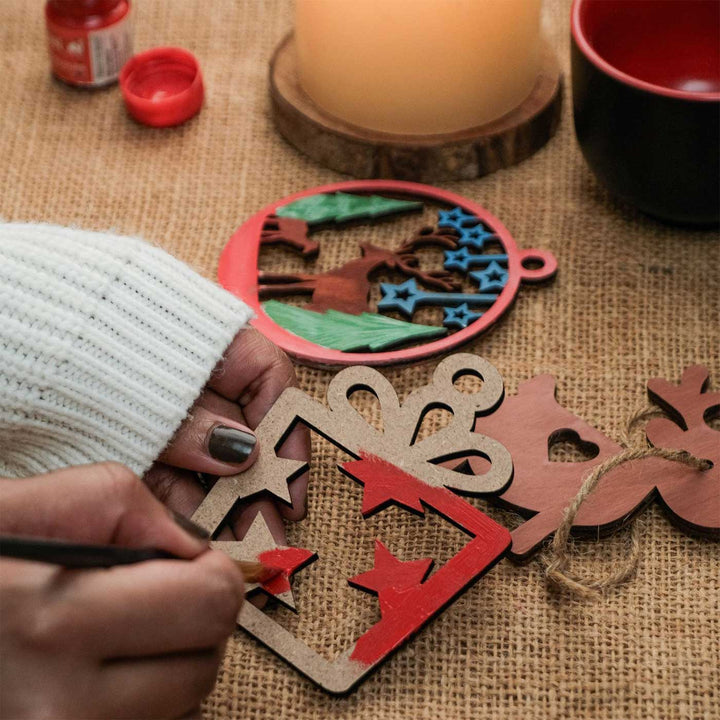 Handmade "A Winter's Wish" MDF Wood DIY Ornaments For Christmas Tree Decoration | Set Of 12