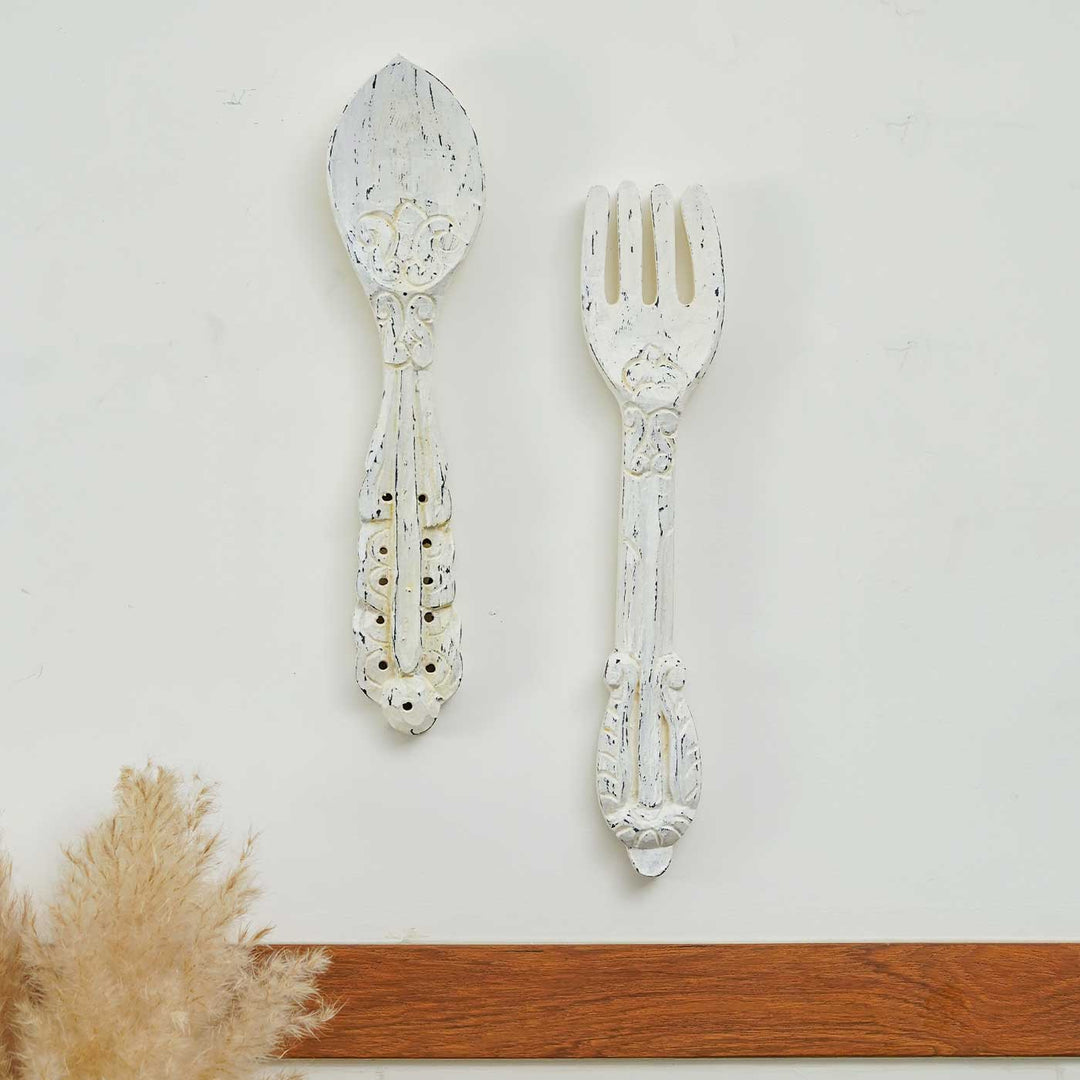 Handmade White Wooden Kitchen Wall Decor | Set Of 5