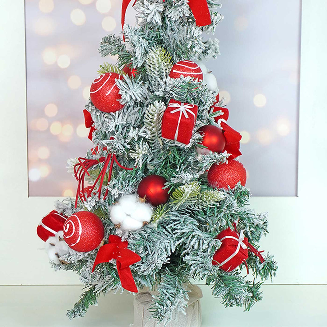 Red Swirl Frosty Bushy Xmas Tree For Christmas Table Decoration