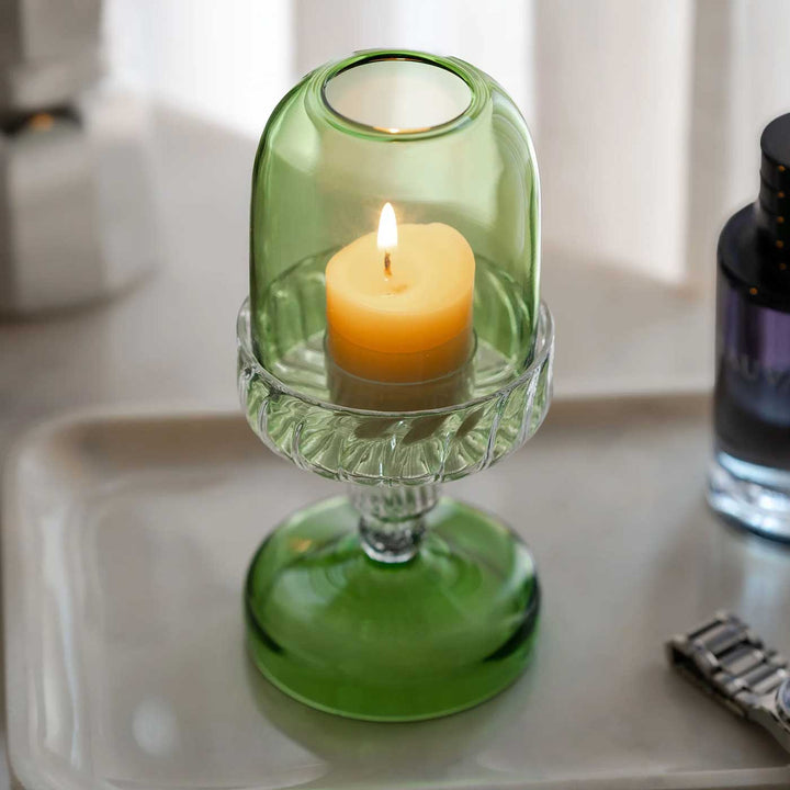 Handmade Green Glass Fairy Lamp Tealight Holder