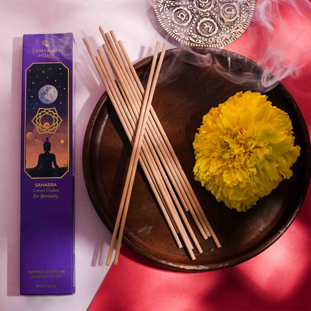 Handmade Sahasra - Crown Chakra Natural Bamboo Free Incense Stick / Agarbatti | Set Of 15