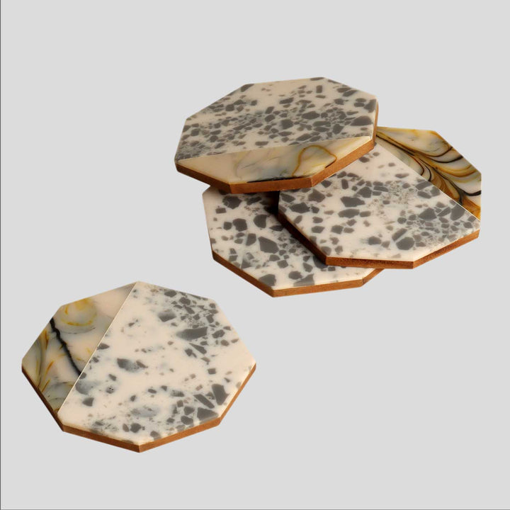 Handmade Green Hexagon Shaped Resin Coaster | Set Of 4