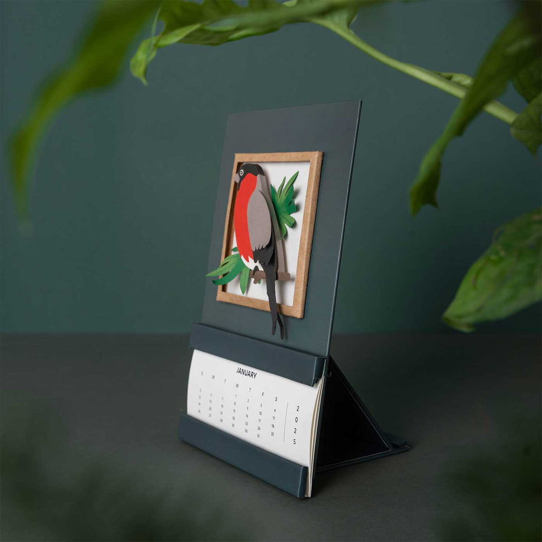 Handmade 3D Bullfinch Bird 2025 Desk Calendar