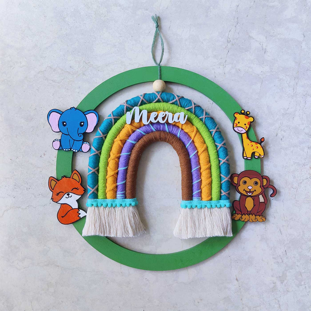 Personalized Handmade Macrame Jungle Ring & Rainbow Kids Name Plate With 3D Letters