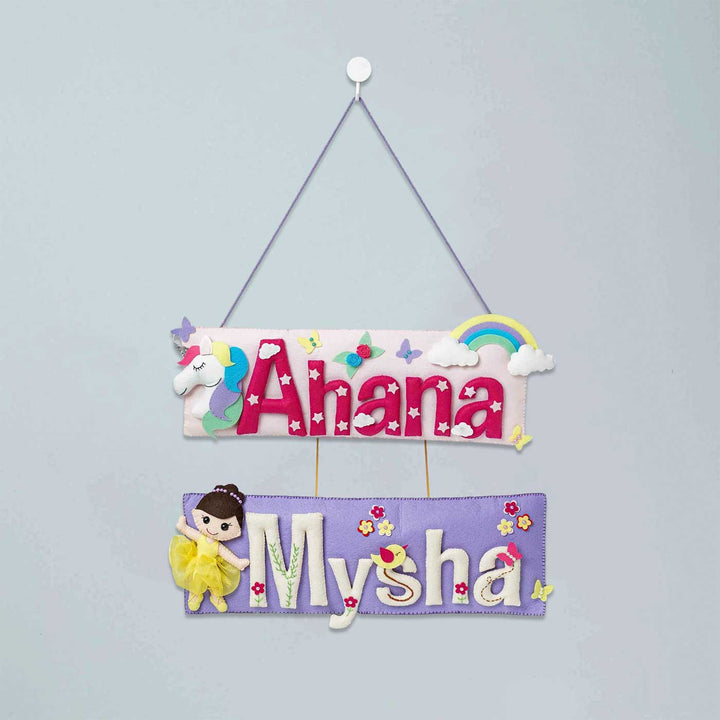 Customized Handcrafted Unicorn Theme Felt Name Plate for Siblings