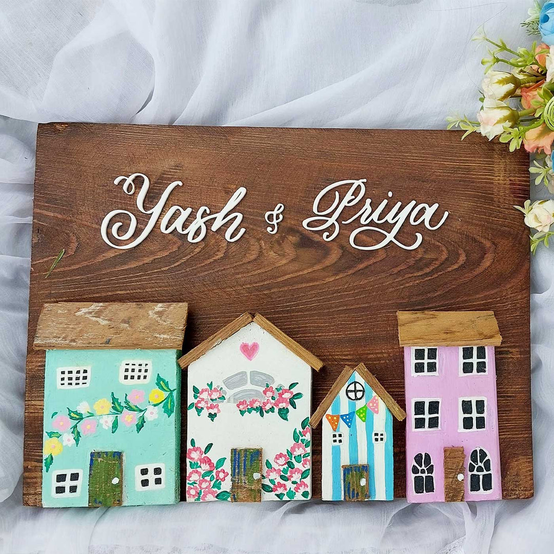 Personalized House Theme Pine Wood Name Plate