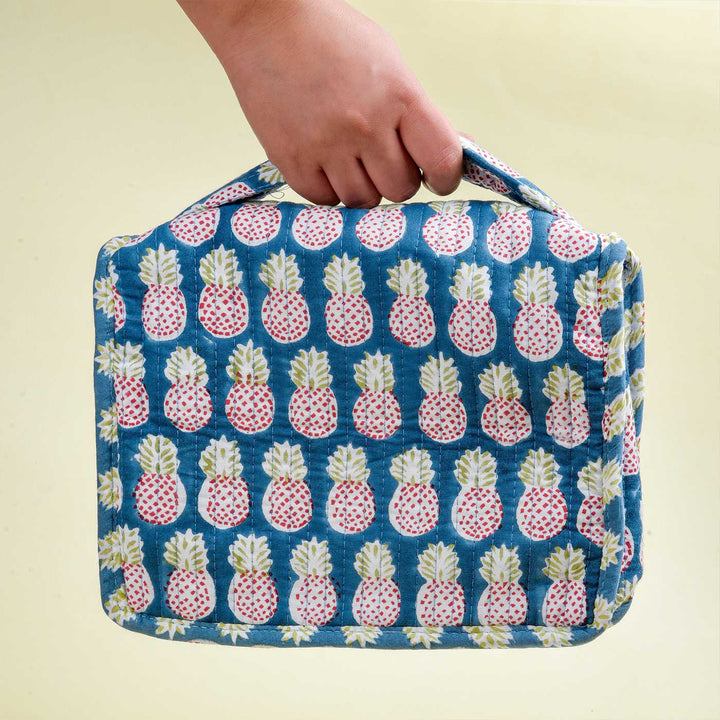 Block Printed Pineapple Charm Cotton Jewellery & Travel Pouch