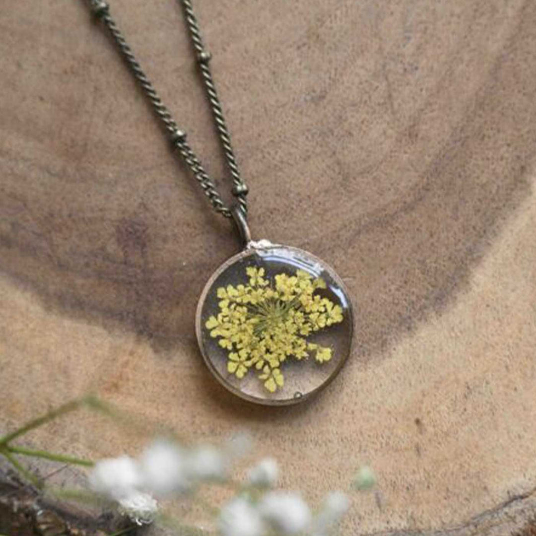 Handmade Preserved Flower Sunshine Brass Necklace