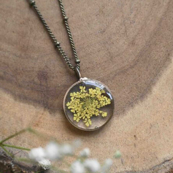 Handmade Preserved Flower Sunshine Brass Necklace