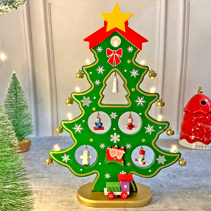 Green Xmas Tree With Led Light Wooden DIY Kit For Christmas Table Decoration | Set Of 15